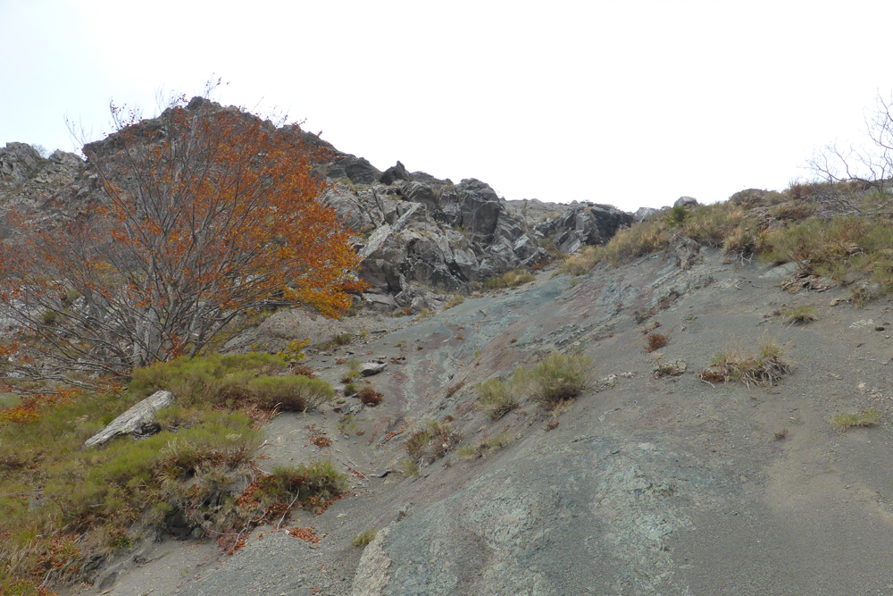 Dettagli lungo gli affioramenti che segnano la base della parete meridionale del Monte Modino.