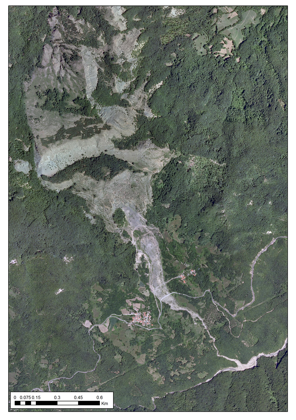 La frana di Acquanera - Tiglio vista da una foto aerea del 2011