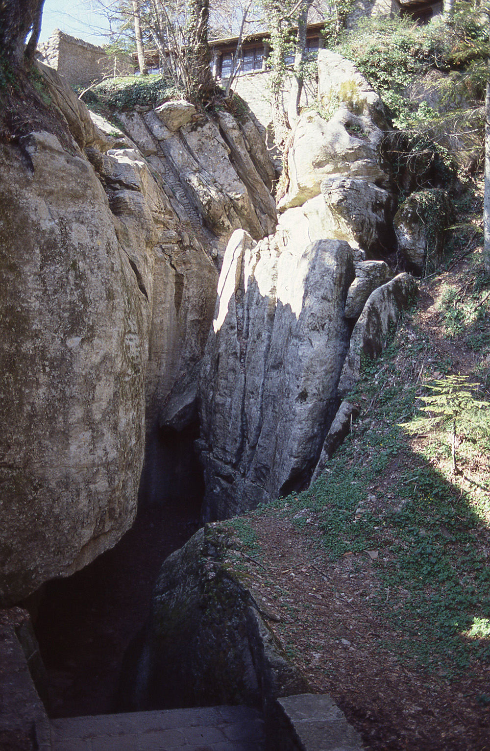 Il crepaccio da cui si accede alla Buca delle Bombe ed alla grotta della Scogliera della Verna - Foto Archivio Servizio Geologico
