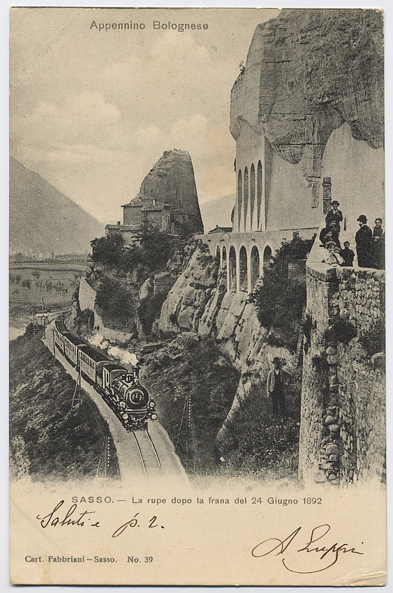 La Rupe del Sasso dopo la frana del 1892, in una cartolina dell'epoca.